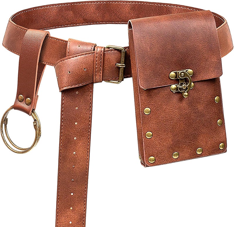 KOTORA Renaissance Belt Pouch Coin Purse Skirt Hike Set Medieval Festival Costume Halloween Accessories Casual Fanny Pack Waist Bag (1-Brown) - Image 1